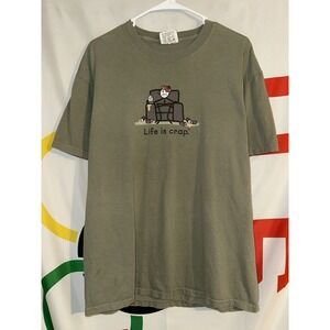Life is Crap T Shirt Large Green Beer Vintage Y2K Funny Graphic Tee